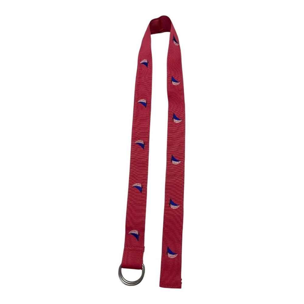 Vineyard Vines 2000s Raspberry Ribbon D-Ring Belt S 42.5” USA Flag Sailboat